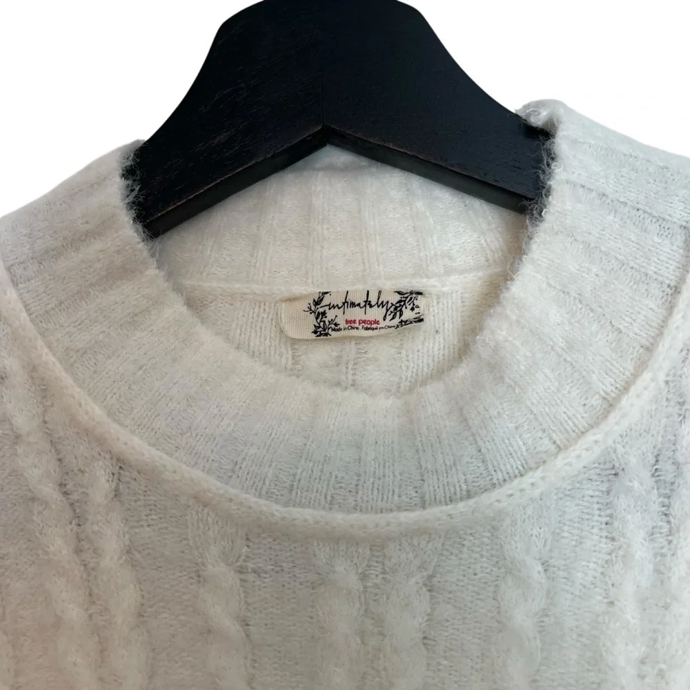 Free People Keep Me Warm Cable Knit Bodysuit Coconut Milk Ivory Small Cozy Fuzzy - Picture 4 of 8